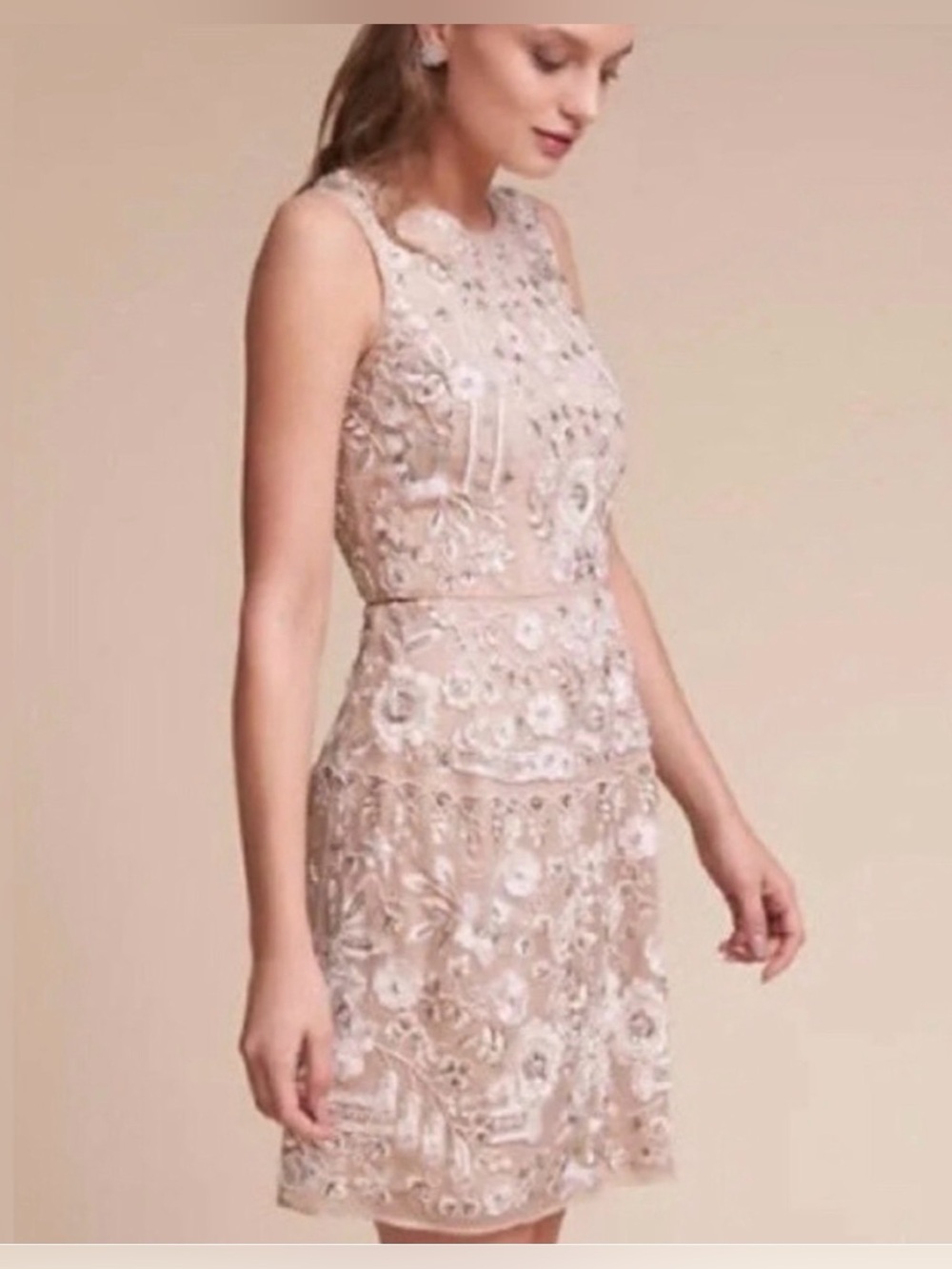 Needle & Thread Snowdrop Embellished Floral Beaded Mini Dress US 4 SS17